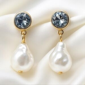 Elegant Gold Faux Pearl & Crystal Drop Earrings – Timeless Women’s Jewelry